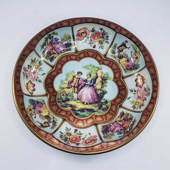 Daher Decorated Ware Tin Bowl 10" 1971 England Courting Couple Victorian - Picture 2 of 8